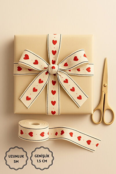 Bimotif شريط قطني بنمط قلب بطول 5 أمتار، عرض 1.5 سم (زينة لتغليف الهدايا)