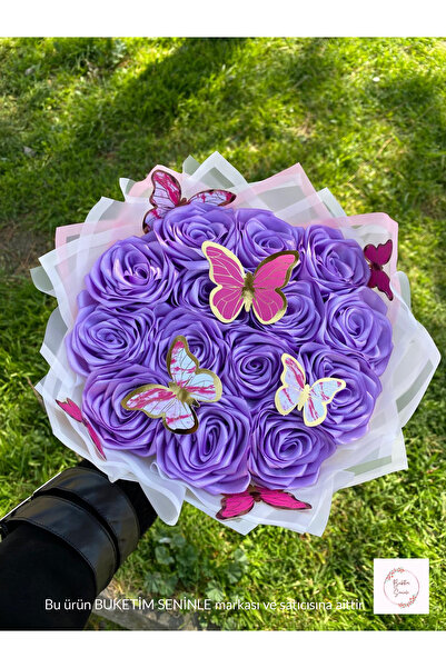 Buketim Seninle Μπουκέτο με 14 σατέν τριαντάφυλλα σε λιλά αποχρώσεις που δεν ...