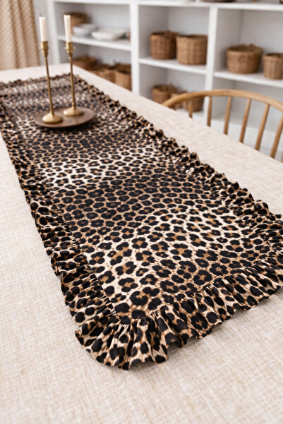 KaiHome Leopard Linen Rectangular Ruffle Runner 40Cmx120Cm