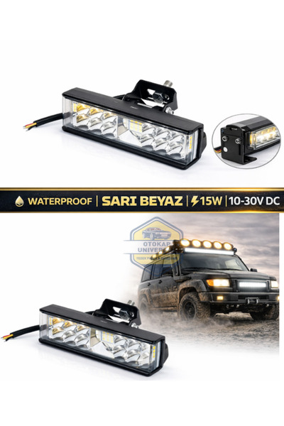 KAPOTO Off Road Projektör 10-30V 15W Çakar Beyaz Sarı 15x3,5 cm Tır Kamyon İş...