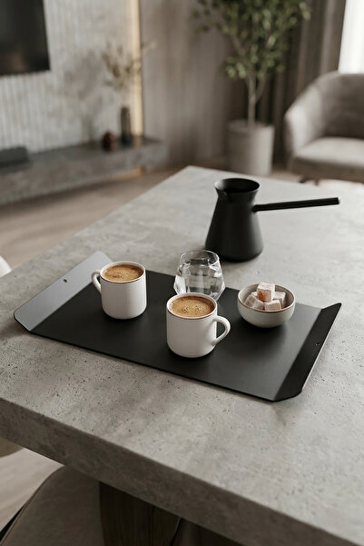 wiesmann Siyah Metal Dikdörtgen Çay Kahve ve Sunum Tepsisi – Mat Siyah Modern...