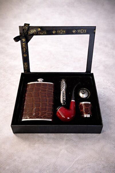velve Set VLV pentru barbati - plosca, pipa, palnie, pahar si briceag, în cut...