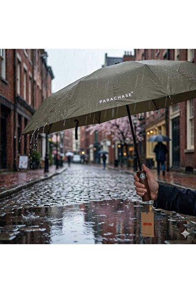 parachase Tam Otomatik Ahşap Saplı Çıtçıtlı Kılıflı Şemsiye - Bej