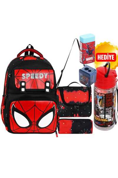 Marvel Spiderman Okul Çantası - Beslenme Çantası - Kalem Çantası Üçlü Set - S...