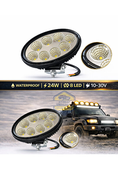 KAPOTO Off Road Çalışma Lamba 10-30V 8 Led 24W Oval Siyah Tır Kamyon İş Makin...