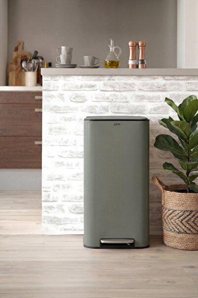 Genel Markalar Delta 30 L Kare Pedallı Çöp Kovası Yeşil, Yavaş Kapanma, Metal...