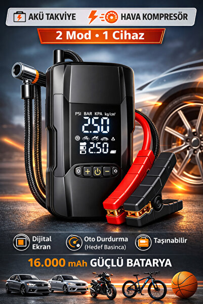 Zineets Pro Taşınabilir Dijital Göstergeli Araç Lastik Sişirme Ve Araç Takviy...