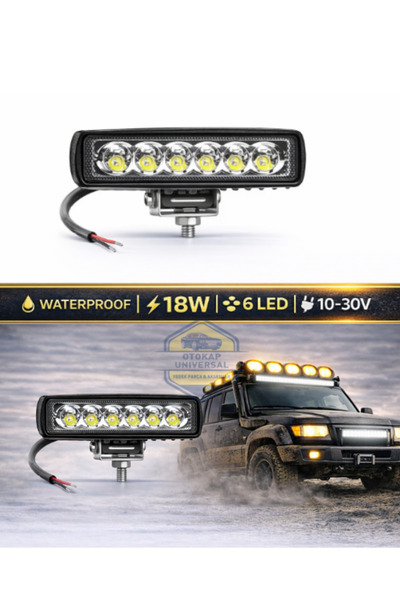 KAPOTO Off Road Projektör 10-30V Smd 6 Led 18W 15,5x4 Cm Uyumlu Arazi Aracı L...