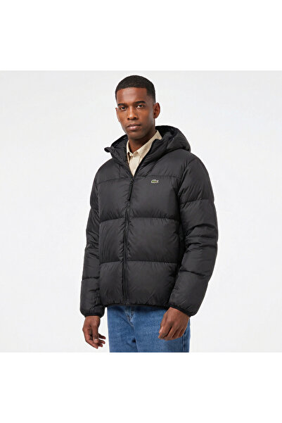 Lacoste Erkek Relaxed Fit Kapüşonlu Siyah Şişme Mont
