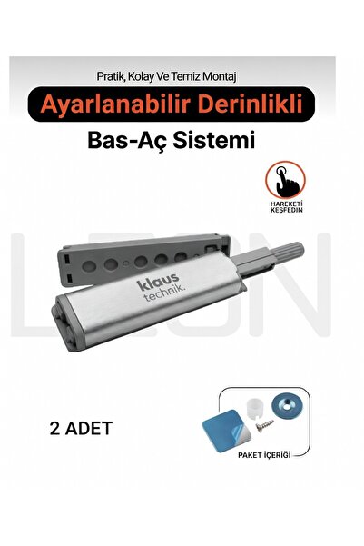 Klaus Technik 2 Adet Metal Kaplamalı Bas Aç Mekanizma – Kulpsuz Dolap Kapak v...