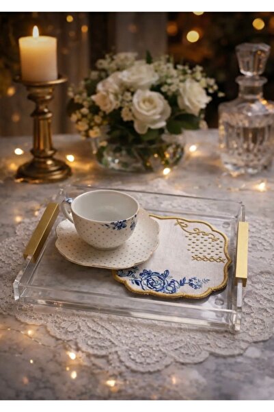 Baltaci Store صينية زجاجية شفافة بمقبض مسطح من ماتجولد (قطعة واحدة)