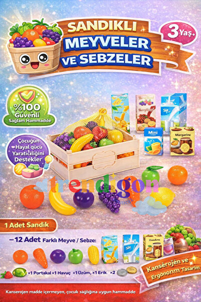 DENAPCAL Sandıklı Oyuncak Meyve Sebze Seti 12 Parça – Çocuk Market & Evcilik ...