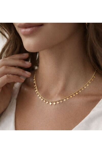 Goche Altın Renk Kare Detaylı Zincir Kolye – Minimal Kadın Kolye, Şık Günlük ...