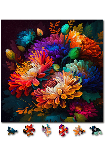 WoodMix Puzzles Puzzle din lemn cu flori - Asteri italieni colorați