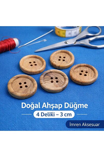 İMREN AKSESUAR Doğal Ahsap Tahta Düğme 3 Cm 1 Paket 5 Adet