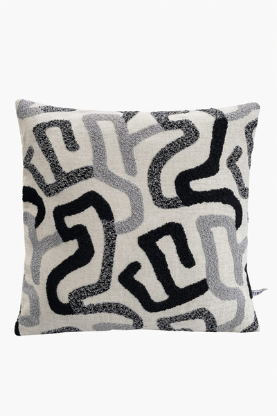 Typoniq Attitude Included Modern Abstract Geometric Patterned Curl Woven Black Cushion Cover (43X43 cm)