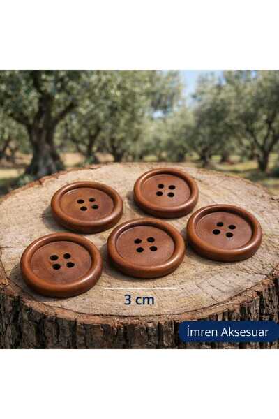 İMREN AKSESUAR Kaban Ceket Ve Hırka Için Doğal Ahsap Tahta Düğme 3 Cm 1 Paket...