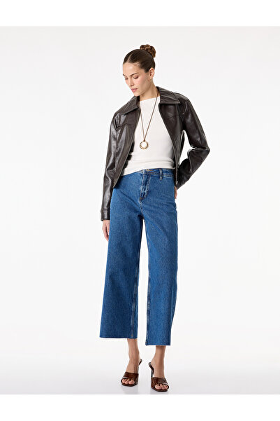 Koton Buttoned High Waist Relaxed Fit Denim Pants - Culotte Jeans