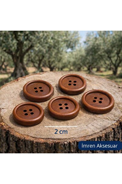 İMREN AKSESUAR Doğal Ahsap Tahta Düğme 2 Cm 1 Paket 5 Adet