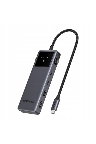 Ugreen Stație de andocare 6 în 1 Tip-C la 2x USB, 2x Tip-C, HDMI, 10 GB/s, 4K, 100 W, SD/TF, Afișaj LED, Negru