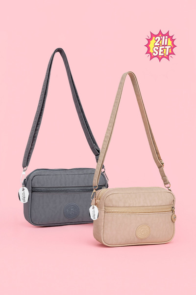 westbag Kadın Çapraz Askılı Üç Gözlü Fermuarlı Krinkıl Günlük Omuz Çantası Gr...