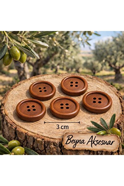 Beyna NATURAL WOODEN BROWN BOARD 3 CM BUTTON 1 PACK 10 PIECES