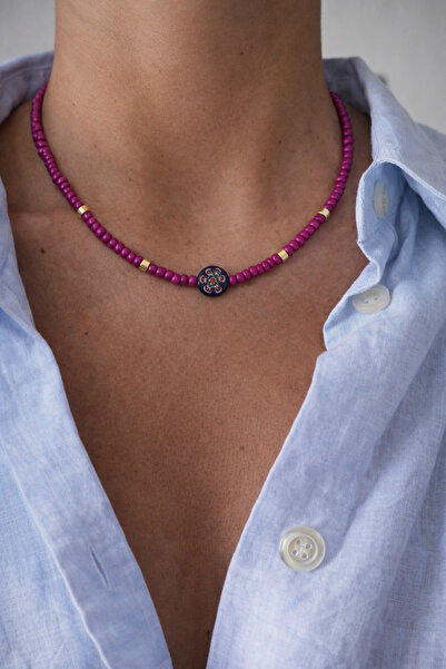 Pink Bead Necklace Murano Glass 40 Cm + 5 Cm