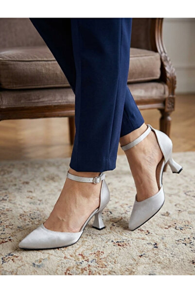 Catelyn Satin gri pentru femei cu legare la glezne 7 cm pantofi cu toc