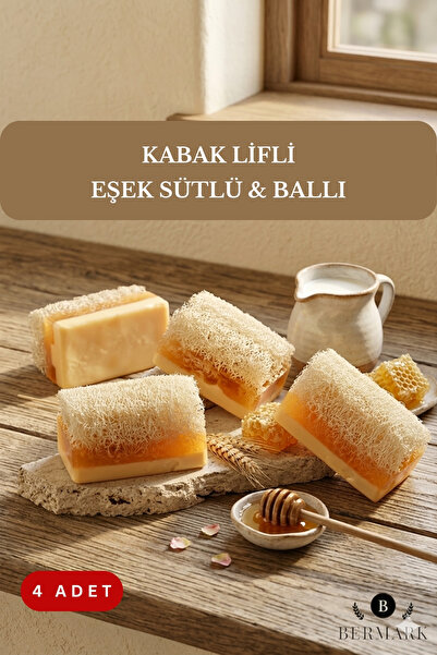 bermark El Yapımı Doğal Kabak Lifli Eşek Sütü Ballı Sabun 4 Adet Ekonomik Set