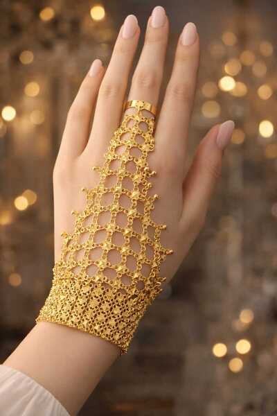 Yıldız Accessory Altın Renk Boncuk Sallantılı Detaylı Ayarlanabilir Ölçü Şahm...