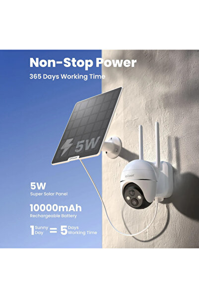 ie Geek Cameră de supraveghere pentru exterior ieGeek 2G WiFi, înregistrare 24/7, 2K 3MP, PTZ 360°, 10000 mAh, panou solar 5W, vedere nocturnă, alb
