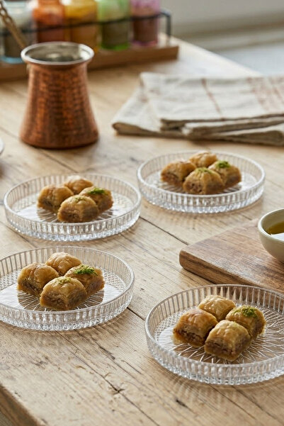 Nuha Home 4lü Cam Sunumluk Pasta Kurabiye Kek İkram Servis Tabağı-16 Cm
