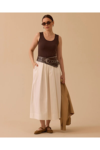 SCL Pile Detaylı Elastik Bel Kloş Etek