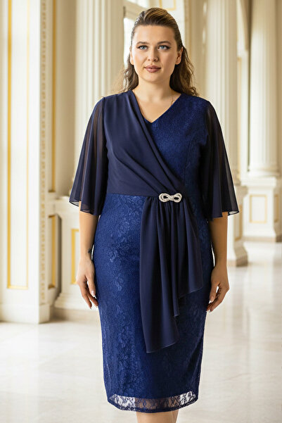 SUBU TASARIM Каменни аксесоари с детайли от шифон и дантела, рокля за големи ...