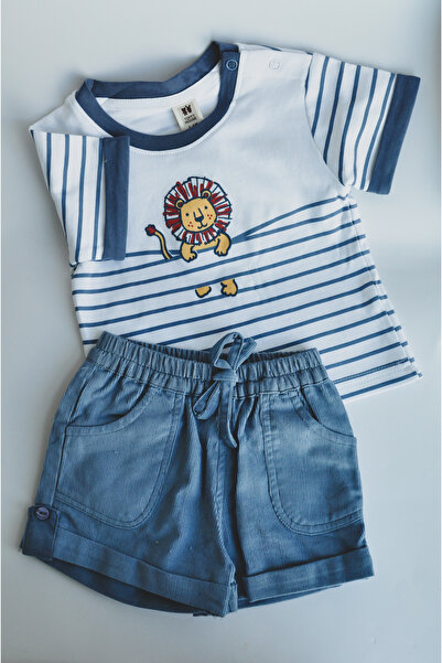 ToffyHouse Boys Lion Print 100% Cotton T-Shirt & Blue Shorts Summer Set