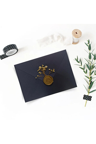 GNDR 13x18- Mühürlü Çiçekli Lacivert Davetiye Zarfı (50 Adet)