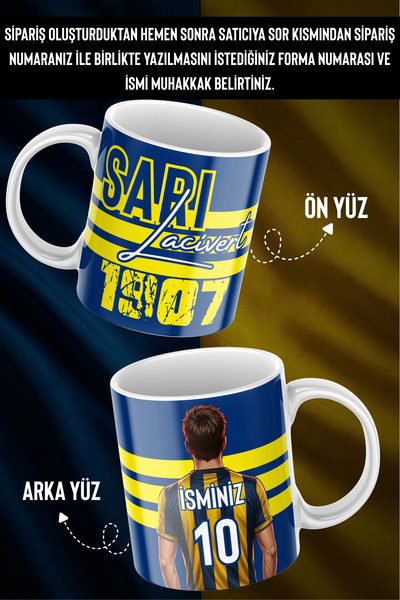 akıncı store Kişiye Özel Sarı Lacivert İsim Ve Numara Baskılı Taraftar Tasarı...