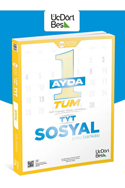 Üç Dört Beş Yayıncılık 345 TYT 1 Ayda Tüm Sosyal Soru Bankası Tarih-Coğrafya-Felsele-Din Kültürü