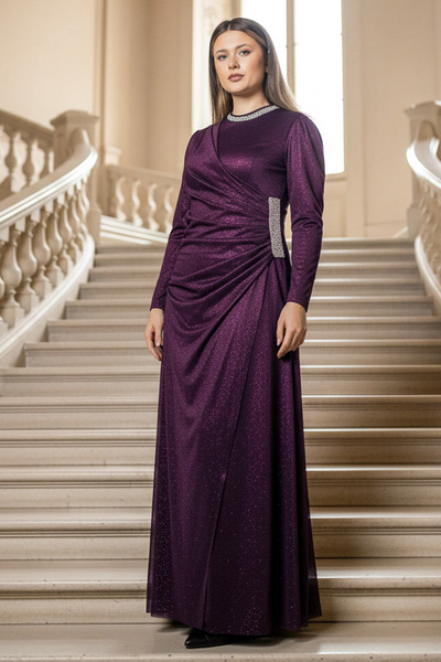 SUBU TASARIM Сукня з тюлю з тисненням і блискітками, бордовий TBS956