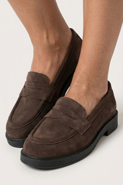 GRADA Καφέ Suede Loafer Γνήσιο Δερμάτινο Γυναικεία Παπούτσια Πραγματικό Δέρμα...