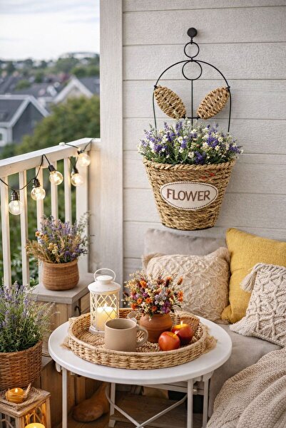 NEWNOW Coș de flori de perete din răchită, stil boem – Ornament decorativ rus...