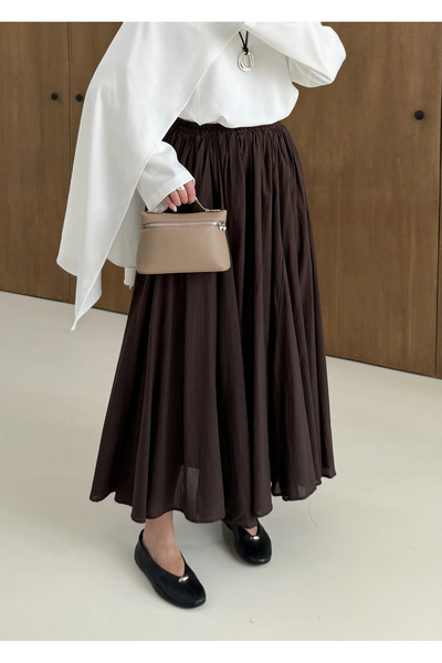 MODA AKSA 3002 Sık Pile Astarlı Pamuk Vual Etek///// kahve