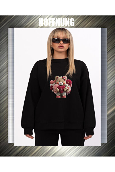 HOFFNUNG unisex Βαμβάκι lu oversized Love bear με τύπωμα με κουκούλα Άνετο φο...