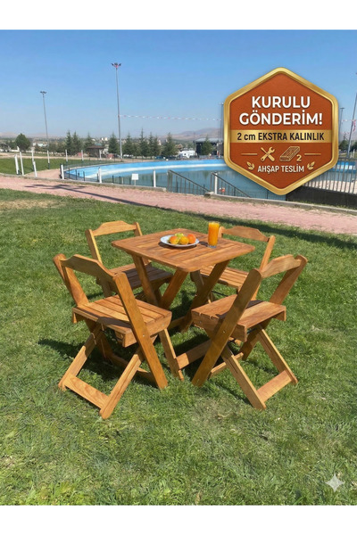 Genel Markalar Ahşap Katlanır Bahçe Balkon Mutfak Masa Sandalyesi 4 Kişilik B...