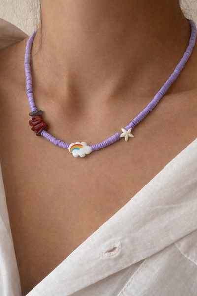 Markiz Takı قلادة سحابة زجاج مورانو فيمو أرجوانية 40 سم