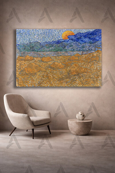 Artease Van Gogh Buğday Demetleri ve Yükselen Ay Manzara (1889) Kanvas Tablo