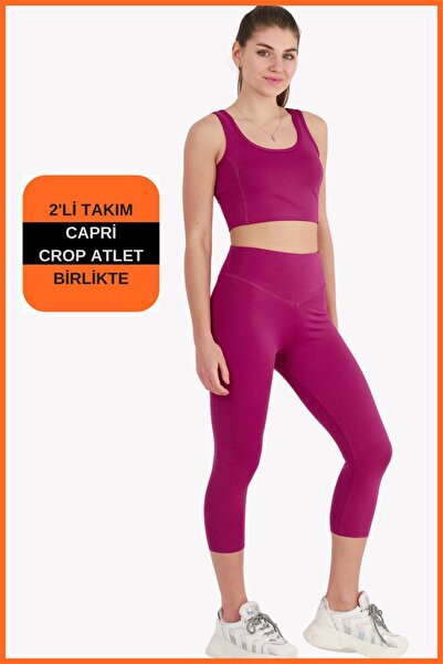 missmaral Ženski sportski komplet od šljive, kapri leggins i Skraćeni kroj po...