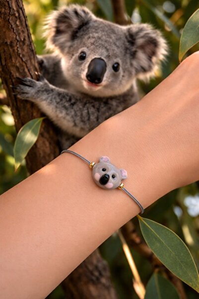 PEONY peonyofficiall Koala Cam Murano Bileklik Gri Ipli Bileklik