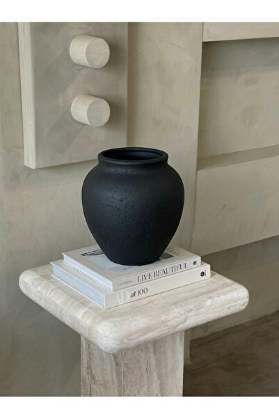 Yalda atelier Handmade Natura Matte Dokulu küçük göbekli Dekoratif Vazo siyah