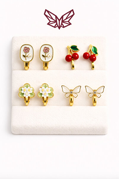 MakeWell Ekonomik Paket Deliksiz küpe Fiyonk Kalp Çiçek Hello Kity Yonca Kira...